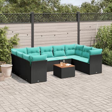 vidaXL 10-delige Loungeset met kussens poly rattan zwart, Verzenden, Loungeset
