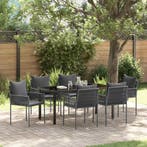 vidaXL Tuin Eettafel Set 7 pcs Zwart en Grijs PE Riet, Verzenden, Nieuw