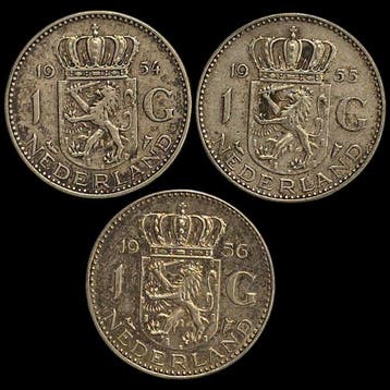 1 gulden. 10 Francs 1954, 1955 y 1956 (Zonder minimumprijs)