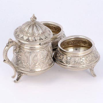 Mosterdpot & dubbele zoutkelder - Bocal - Argent 800