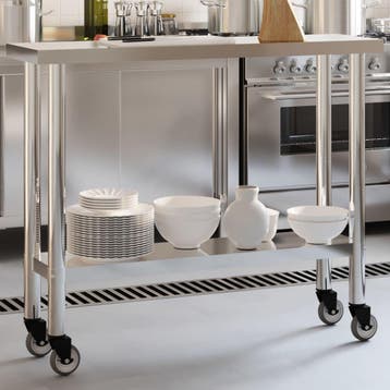 vidaXL Keukenwerktafel met wielen 110x30x85 cm roestvrij, Verzenden