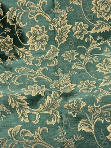 Meubelstof jacquard met bloemmotief, petrolgroen en, Antiek en Kunst