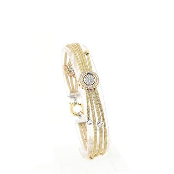 Tricolor gouden schakelarmband met zirconia, Handtassen en Accessoires, Armbanden, Gebruikt, Ophalen of Verzenden, Met edelsteen