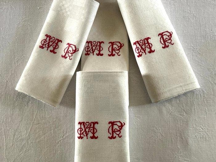 4 damastlinnen servetten uit het begin van de 20e eeuw met, Antiek en Kunst, Antiek | Tapijten, Tafelkleden en Textiel