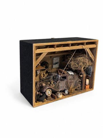 Feito à mão - Voiture miniature - Citroën 2CV em diorama de