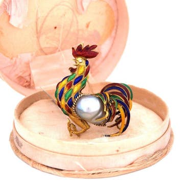 Broche - 18 karaat Geel goud Parel - Diamant