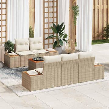 vidaXL Tuinbank Set 6 st Beige Poly rattan, Verzenden, Nieuw