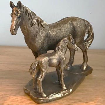 sculptuur, Bronze Effect Horse & Foal Figurine – Equestrian