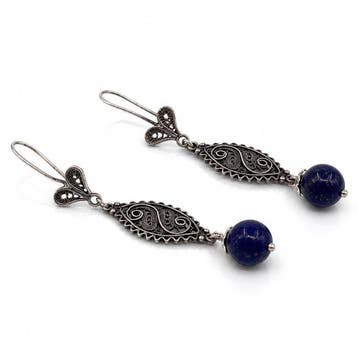 Lapis lazuli - Zilver - Oorbellen - Anatolische Filigraan