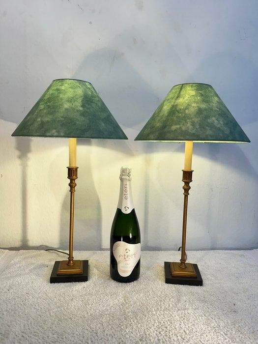 Tafellamp (2) - Metaal, Hout, Textiel, Plastic - Set, Antiek en Kunst, Curiosa en Brocante