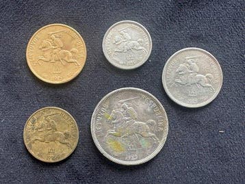 Litouwen. Set of 5 coins, incl. silver; 10, 20 Cent & 1, 2,