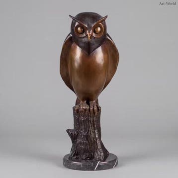 Statue, Exclusief XL bronzen sculptuur van een uil. 50 cm.