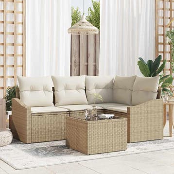 vidaXL Tuinbank Set 5 st Beige en Crème poly rattan, Verzenden
