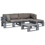 vidaXL 4-delige Loungeset pallet met grijze kussens hout, Verzenden, Nieuw, Loungeset