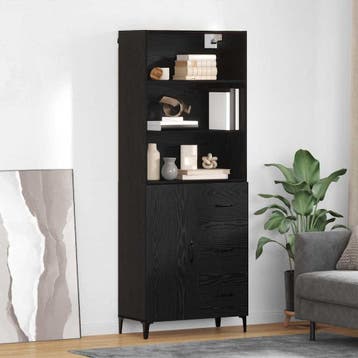 vidaXL Highboard Zwart Eiken 69,5 x 34 x 180 cm Bewerkt hout, Huis en Inrichting, Kasten | Dressoirs, Verzenden, Nieuw