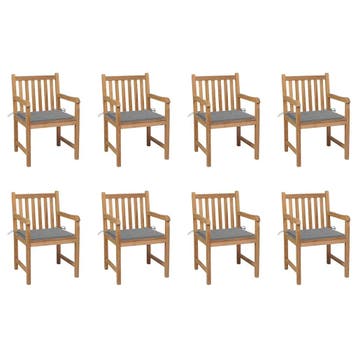 vidaXL Tuinstoelen 8 st met grijze kussens massief teakhout, Verzenden, Nieuw