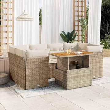 vidaXL 7-delige Loungeset met kussens poly rattan beige, Verzenden, Nieuw, Loungeset