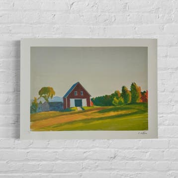 Edward Hopper Red Barn in Autumn Landscape Lithografie