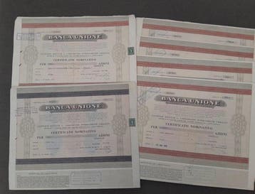 Italië. 124 Certificati Storici Banca Unione (6x100 Az. /