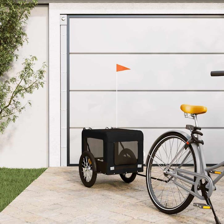 vidaXL Hondenfietstrailer oxford stof en ijzer zwart, Dieren en Toebehoren, Overige Dieren-accessoires, Nieuw, Verzenden