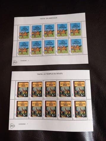 Tintin Hergé Moulinsart 2 Planches de timbres Tintin en