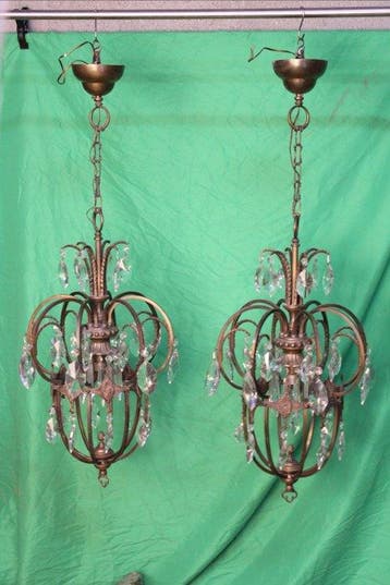 Lustre - Bronze, Cristal - Paire de style baroque., Antiquités & Art