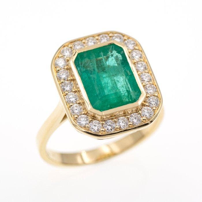 Bague - 18 carats Or jaune - 4.04ct. tw. Émeraude - Diamant, Bijoux, Sacs & Beauté, Bagues