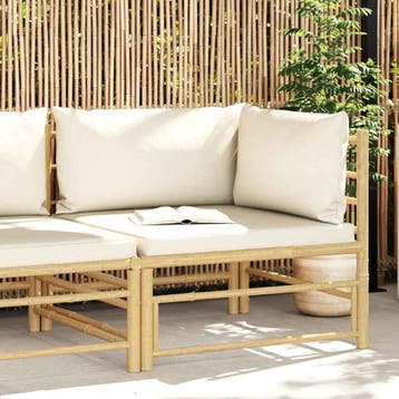 vidaXL Tuinhoekbank met crèmewitte kussens bamboe, Tuin en Terras, Tuinsets en Loungesets, Verzenden, Nieuw
