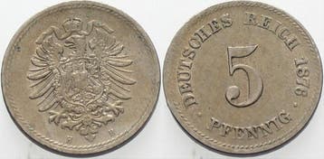 5 Pfennig 1876 H Kleinmunten-kaiserreich Kleiner Adler, Verzenden