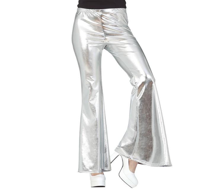 Disco 70S Broek Zilver Dames, Kleding | Dames, Carnavalskleding en Feestkleding, Nieuw, Verzenden