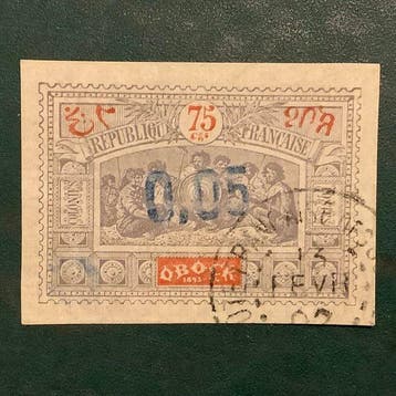 Obock 1902 - 5 cent blauw op 75 cent gekeurd - Yvert 34, Timbres & Monnaies, Timbres | Europe | France