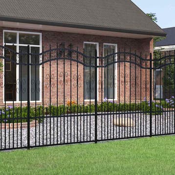 vidaXL Tuinhek KAMPEN met speerpunt zwart 240x150 cm staal, Tuin en Terras, Verzenden, Nieuw