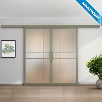 Dubbele stalen Schuifdeuren met koofsysteem 6 Vlaks Olijfgro, Doe-het-zelf en Bouw, Nieuw, Metaal