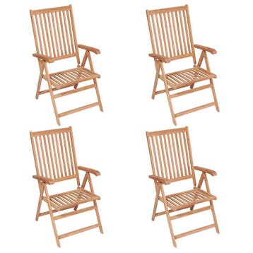 vidaXL Verstelbare klapstoelen, 4 stuks, massief teakhout, Verzenden, Nieuw