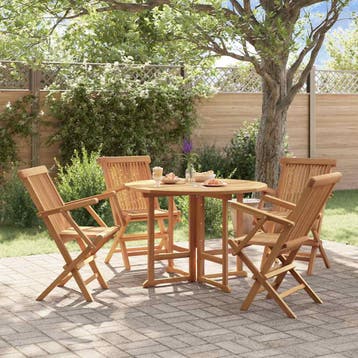 vidaXL 5-delige Tuinset inklapbaar massief teakhout, Verzenden, Nieuw, Tuinset