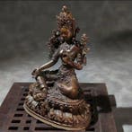 Statue en bronze de Tara verte assise, bouddhiste tibétaine., Antiquités & Art