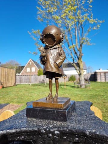 Diving Helmet Girl - After Banksy - Statue, Bronze - 31.5 cm