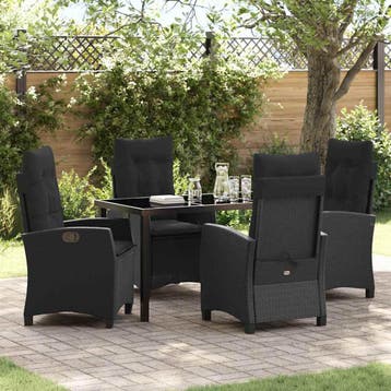 vidaXL Tuin Eettafel Set met kussen 5 pcs Zwart poly rattan, Verzenden, Nieuw