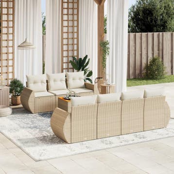 vidaXL 8-delige Loungeset met kussens poly rattan beige, Verzenden, Nieuw, Loungeset