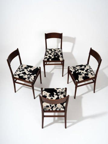 Stoel - koe huid, Mahonie - Set van vier vintage stoelen