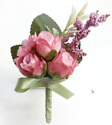 Luxe corsage zijden bloemen oudroze lila groen boutonnière, Nieuw
