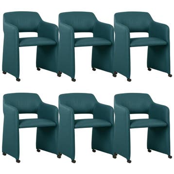 Set van 6 Leren eetkamerstoelen Icon - Toledo Turquoise, Ophalen of Verzenden