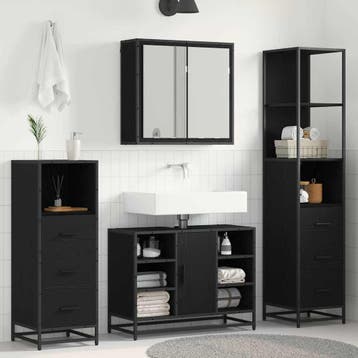vidaXL Badkamermeubel Set met lade 3 pcs Zwart Eiken Bewerkt, Verzenden