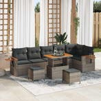 vidaXL Tuinbank Set 9 pcs Grijs Poly Rattan en Poedergecoat, Verzenden, Nieuw