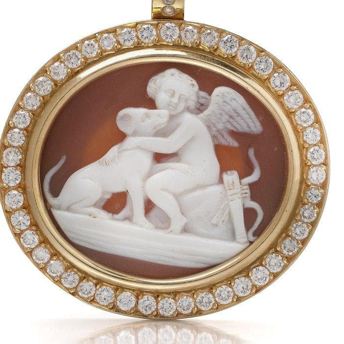 Broche - 18 karaat Geel goud - Victoriaanse schelpencameo, Bijoux, Sacs & Beauté, Bijoux anciens