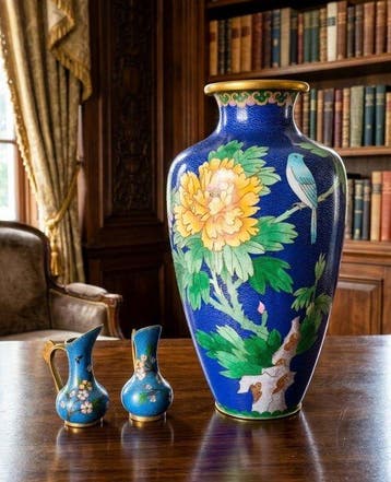 Vase - cloisonné - Chine - Trio de vases de 26 cm (Sans prix