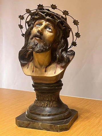 sculptuur, Santísimo Cristo de Limpias - 26 cm - Kristal,, Antiek en Kunst