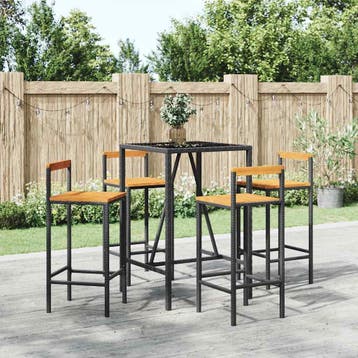 vidaXL 5-delige Tuinbarset poly rattan en massief acaciahout, Tuin en Terras, Verzenden, Nieuw