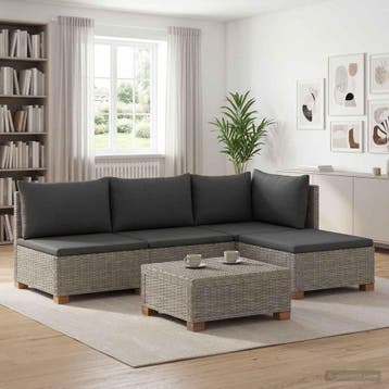 vidaXL 5 st Rieten Loungeset met Kussens GENDT Natuurlijk, Verzenden, Nieuw
