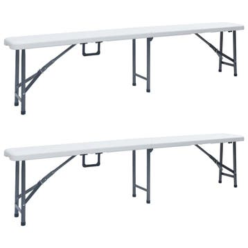 vidaXL Tuinbanken inklapbaar 2 st 180 cm HDPE wit, Verzenden, Nieuw